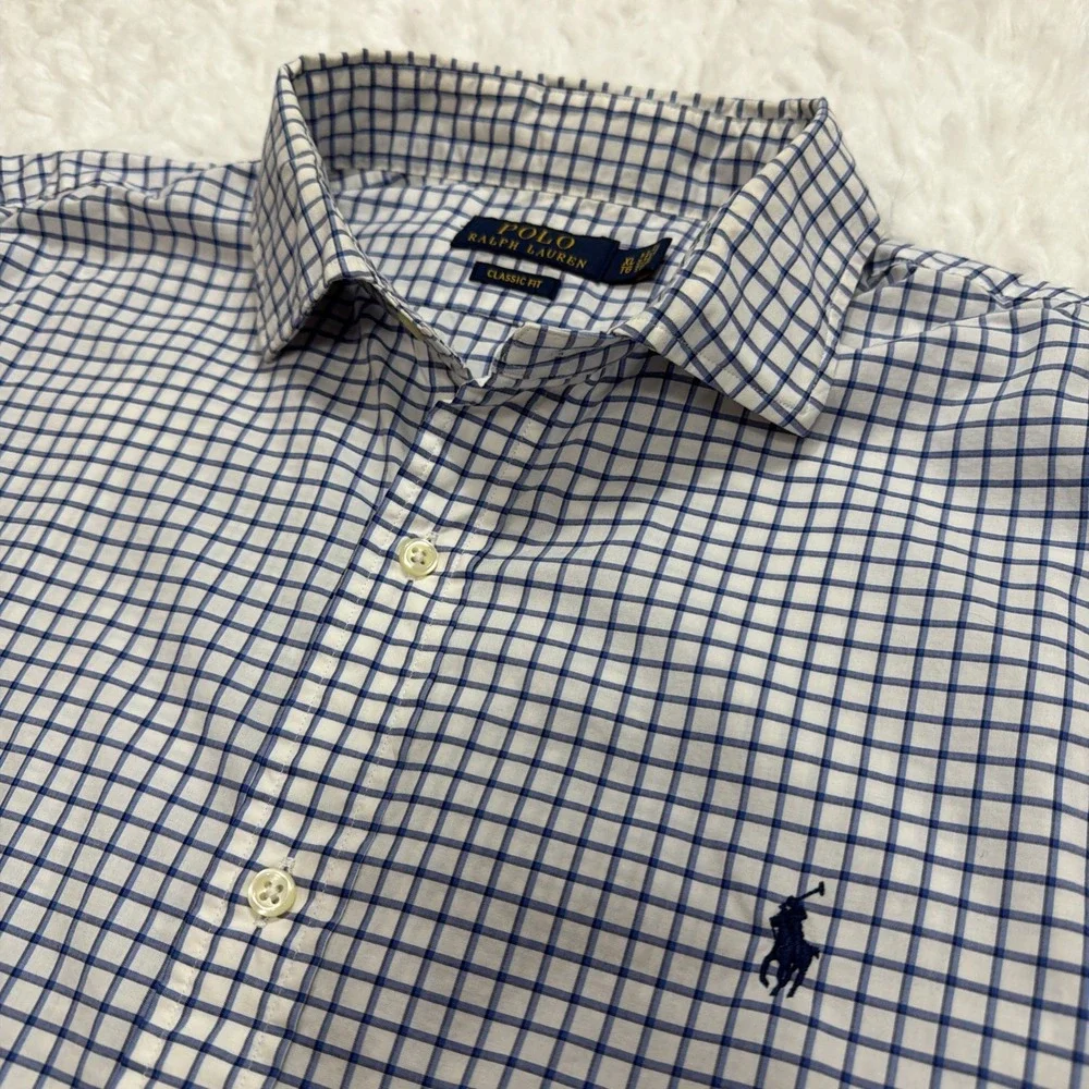 POLO RALPH LAUREN Long Sleeve Button Shirt Men XL Blue‎ White Checked Windowpane